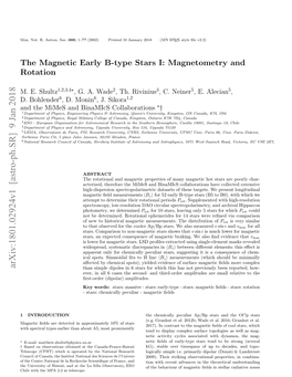 The Magnetic Early B-Type Stars I: Magnetometry and Rotation