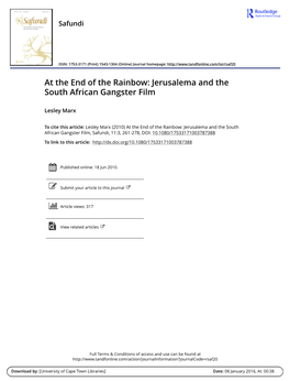 Jerusalema and the South African Gangster Film