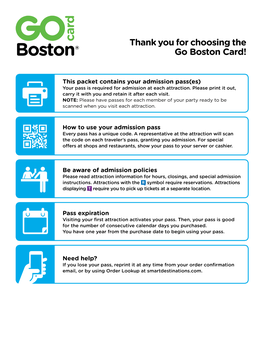 Thank You for Choosing the Go Boston Card!