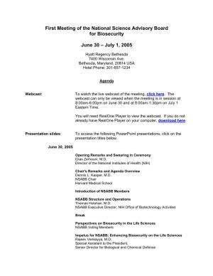 NSABB June-July 2005 Meeting Agenda