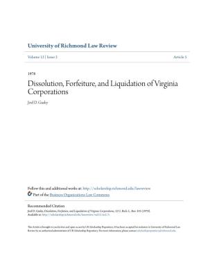 Dissolution, Forfeiture, and Liquidation of Virginia Corporations Joel D
