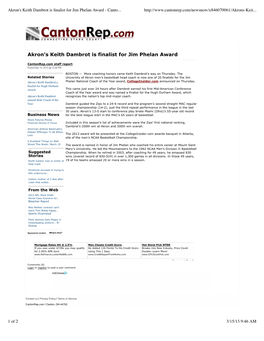 Akron's Keith Dambrot Is Finalist for Jim Phelan Award