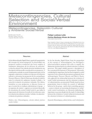Metacontingencies, Cultural Selection and Social/Verbal Environment
