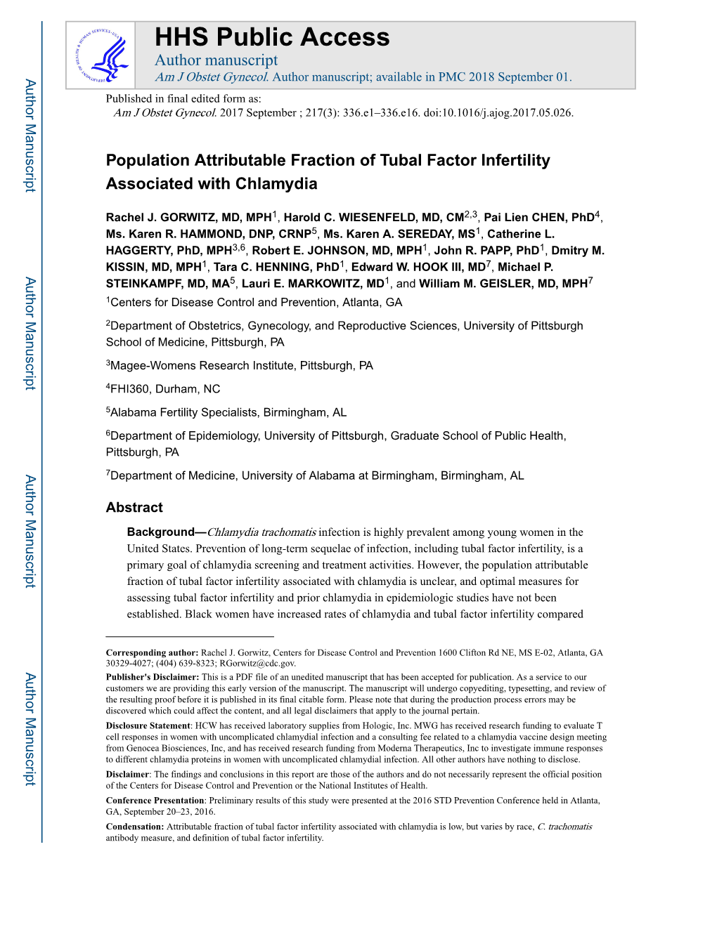 Population Attributable Fraction of Tubal Factor Infertility Associated with Chlamydia