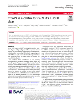 PTENP1 Is a Cerna for PTEN