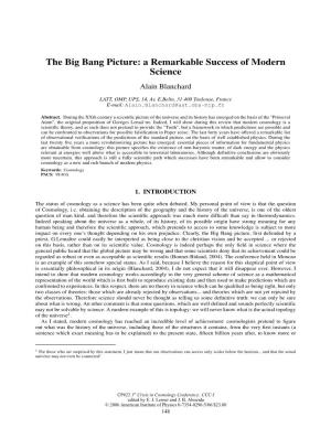 The Big Bang Picture: a Remarkable Success of Modern Science Alain Blanchard