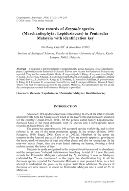 New Records of Bazzania Species (Marchantiophyta: Lepidoziaceae) in Peninsular Malaysia with Identification Key