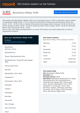 303 Otobüs Zaman Çizelgesi Ve Hat Güzergah Haritası