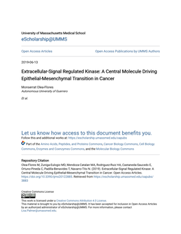 Extracellular-Signal Regulated Kinase: a Central Molecule Driving Epithelial-Mesenchymal Transition in Cancer