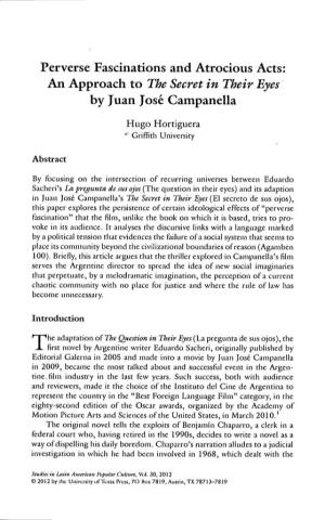 Perverse Fascinations and Atrocious Acts: an Approach to the Secret in Their Eyes by Juan José Campanella