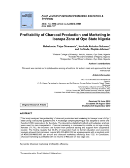 Profitability of Charcoal Production and Marketing in Ibarapa Zone of Oyo State Nigeria
