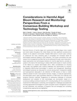 Considerations in Harmful Algal Bloom Research and Monitoring: Perspectives from a Consensus-Building Workshop and Technology Testing