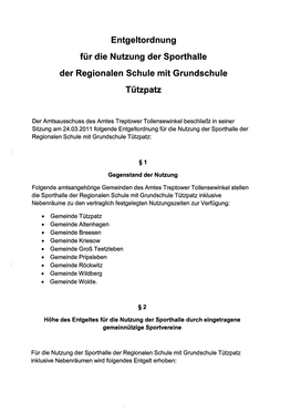 Entgeltordnung Sporthalle Regionale Schule Mit Grundschule Tützpatz