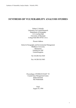 Synthesis of Vulnerability Analysis Studies – Nicholls (1995)