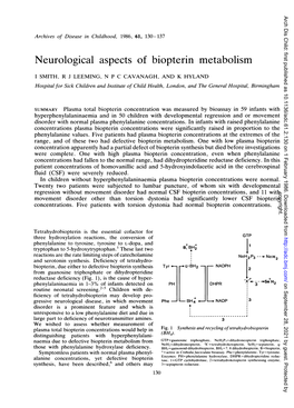 Neurological Aspects of Biopterin Metabolism