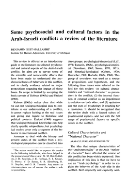 Some Psychosocial and Cultural Factors in the Arab-Israeli Conflict: a Review of the Literature