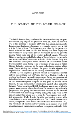 The Politics of the Polish Peasant