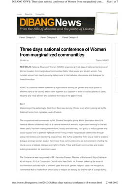 Three Days National Conference of Women from Marginalized Com