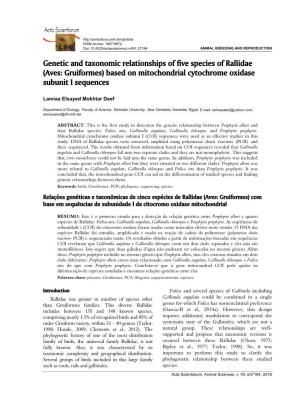 Genetic and Taxonomic Relationships of Five Species of Rallidae (Aves: Gruiformes) Based on Mitochondrial Cytochrome Oxidase Subunit I Sequences