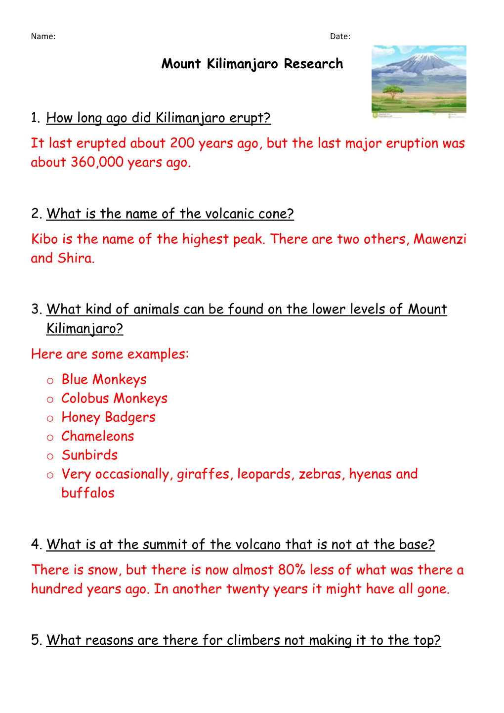 Mount Kilimanjaro Research 1. How Long Ago Did Kilimanjaro Erupt?