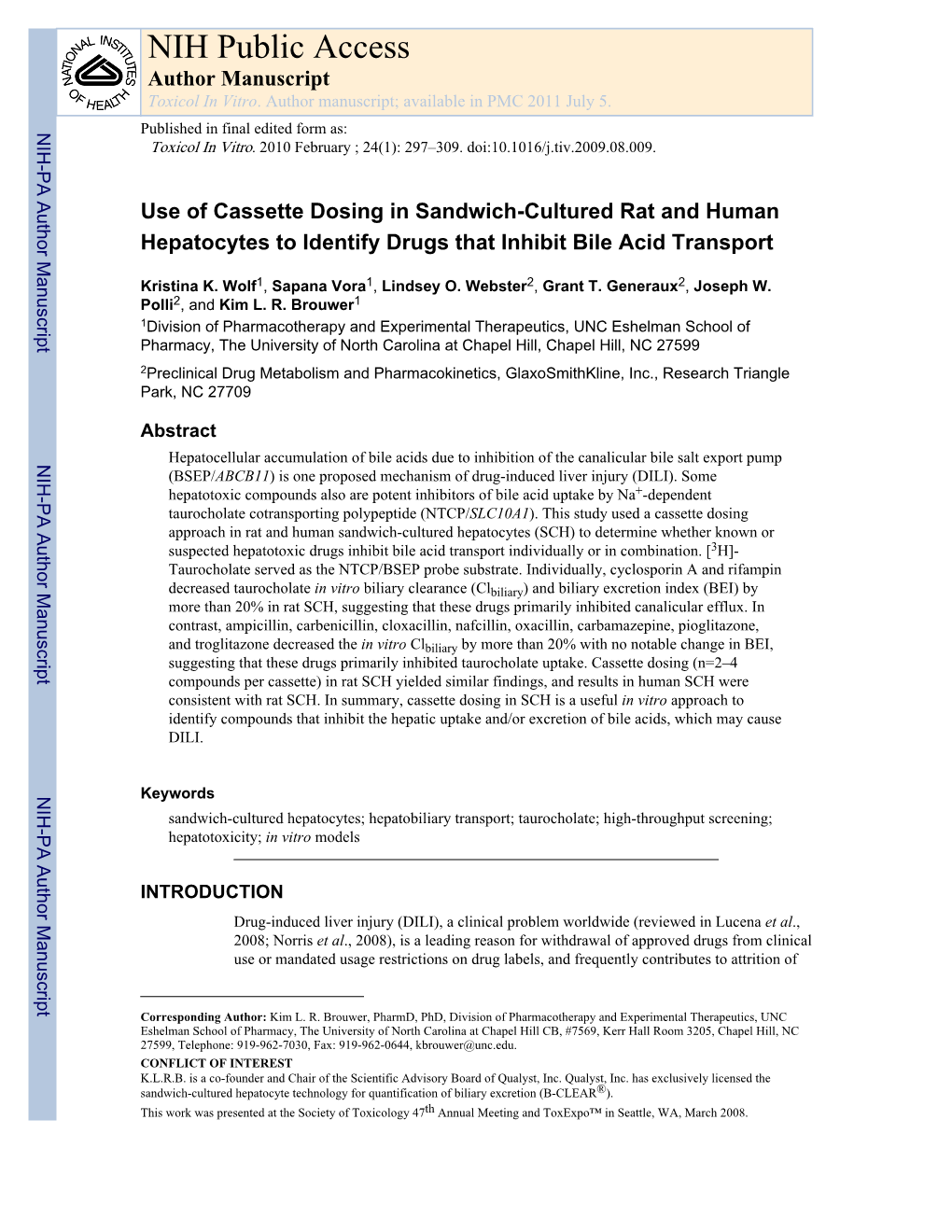 NIH Public Access Author Manuscript Toxicol in Vitro