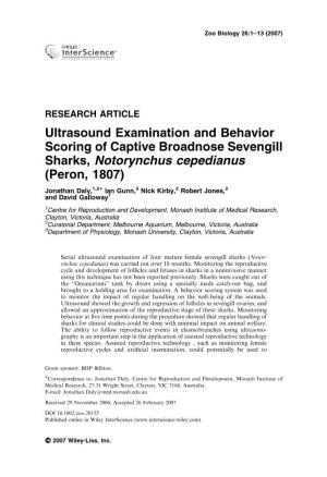 Ultrasound Examination and Behavior Scoring of Captive Broadnose Sevengill Sharks, Notorynchus Cepedianus (Peron, 1807)
