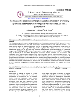 Heterobranchus Longifilis Valenciennes, 1840 F1 Generation