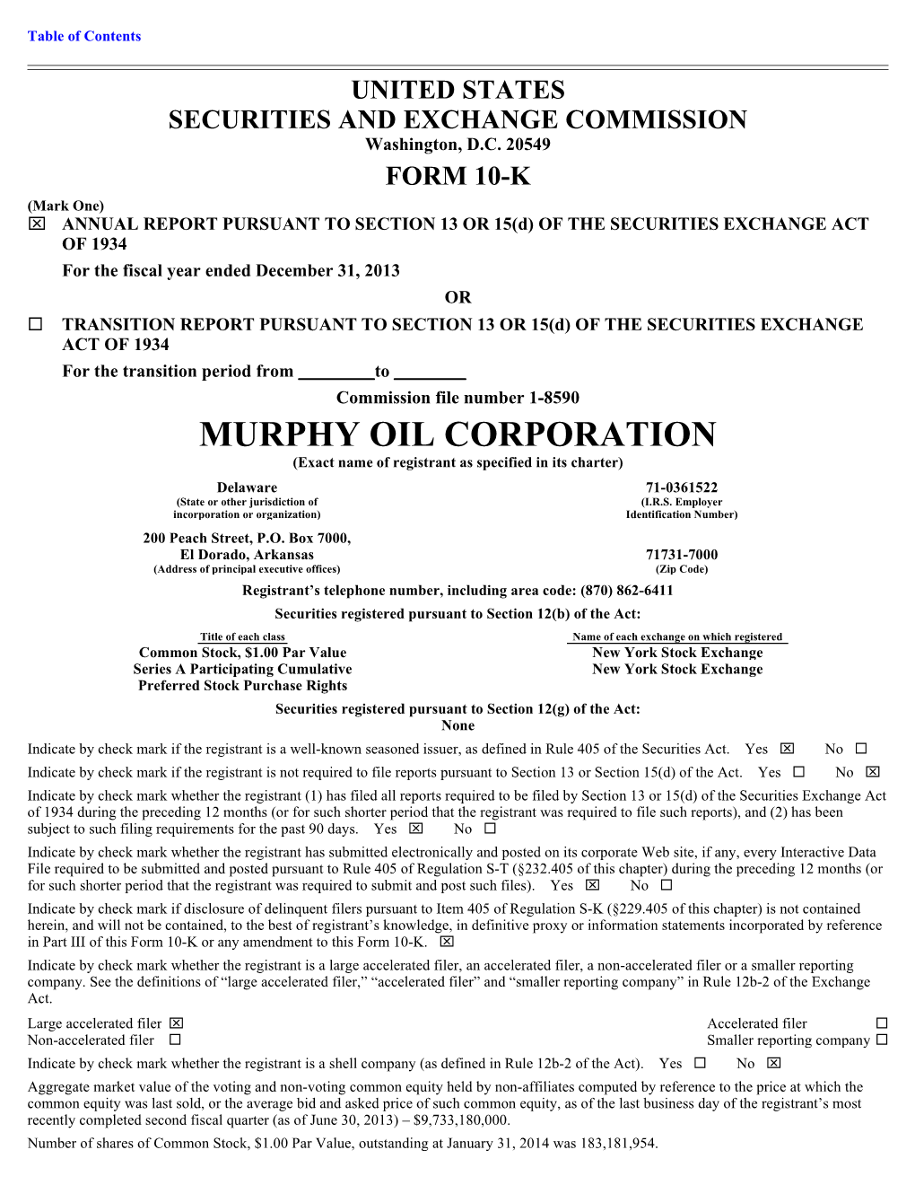 MURPHY OIL CORPORATION (Exact Name of Registrant As Specified in Its Charter)