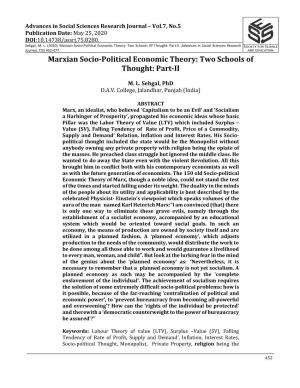 Marxian Socio-Political Economic Theory: Two Schools of Thought: Part-II