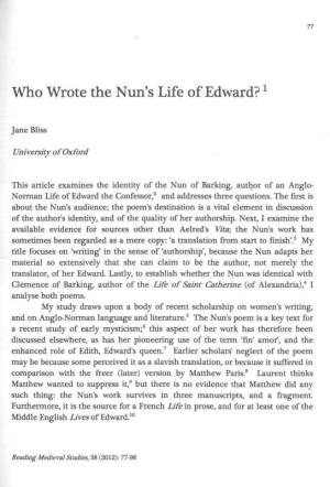 Who Wrote the Nun's Life of Edward? 1