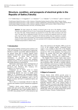 Structure, Condition, and Prospects of Electrical Grids in the Republic of Sakha (Yakutia)