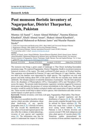 Post Monsoon Floristic Inventory of Nagarparkar, District Tharparkar, Sindh, Pakistan