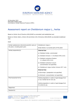 Draft Assessment Report on Chelidonium Majus L., Herba