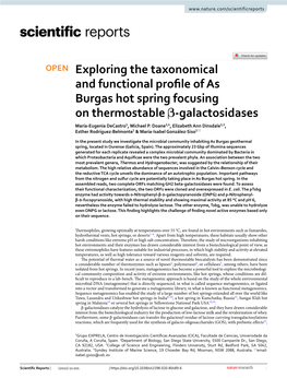 Exploring the Taxonomical and Functional Profile of As Burgas Hot Spring Focusing on Thermostable Β-Galactosidases