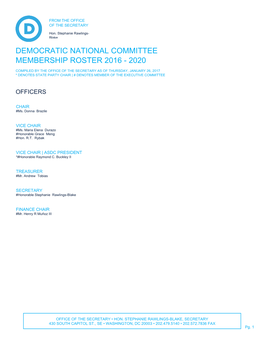 Democratic National Committee Membership Roster 2016 - 2020