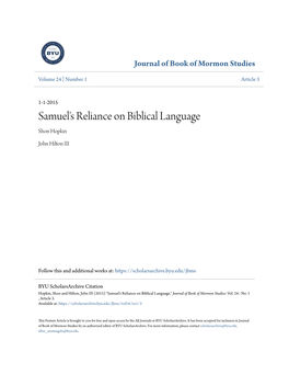 Samuel's Reliance on Biblical Language Shon Hopkin