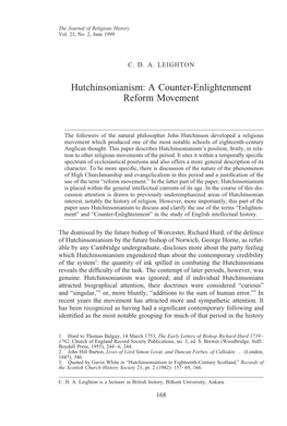 Hutchinsonianism: a Counter-Enlightenment Reform Movement