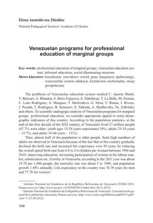 Venezuelan Programs for Professional Education of Marginal Groups