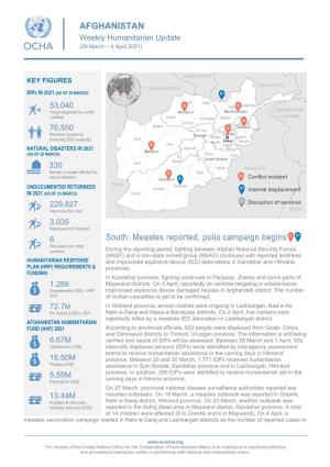 AFGHANISTAN Weekly Humanitarian Update (29 March – 4 April 2021)