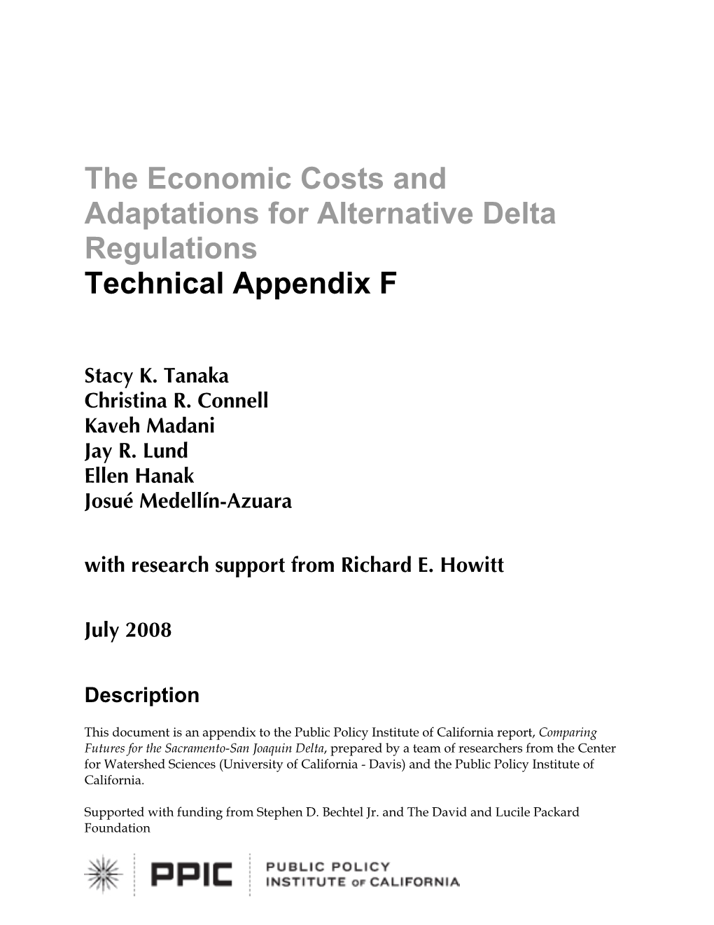 The Economic Costs and Adaptations for Alternative Delta Regulations Technical Appendix F
