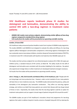 Viiv Healthcare Reports Landmark Phase III Studies for Dolutegravir