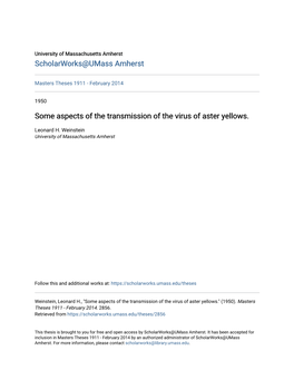 Some Aspects of the Transmission of the Virus of Aster Yellows