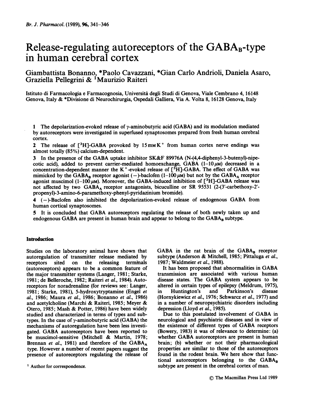 Release-Regulating Autoreceptors of the GABAB-Type in Human Cerebral Cortex