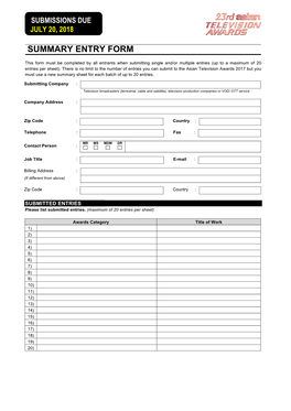Summary Entry Form