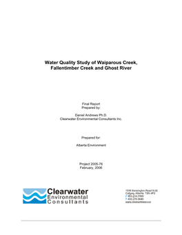 Water Quality Study of Waiparous Creek, Fallentimber Creek and Ghost River