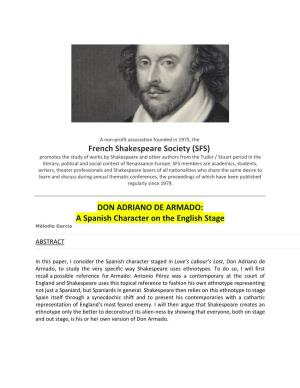 DON ADRIANO DE ARMADO: a Spanish Character on the English Stage Mélodie Garcia