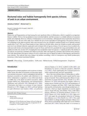 Nocturnal Noise and Habitat Homogeneity Limit Species Richness of Owls in an Urban Environment