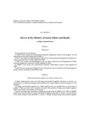 Decree of the Ministry of Social Affairs and Health