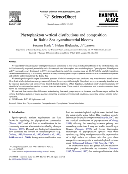 Phytoplankton Vertical Distributions and Composition in Baltic Sea