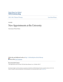 New Appointments at the University University of Notre Dame